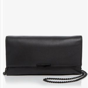 LOEFFLER RANDALL TAB CLUTCH - BLACK LEATHER
